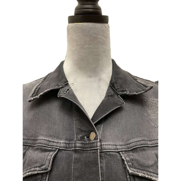 Retrofete Ada Black Denim Jacket Medium Puff Sleeve Distressed Acid Wash Crop - Picture 7 of 16